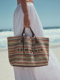 Le Marais stripe shoulder bag with raffia effect, imported from the UK