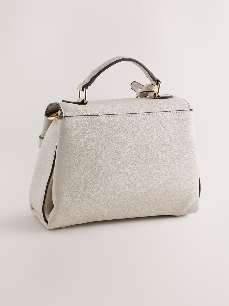 White belted hand-held bag with lock opening, 21cm - British product