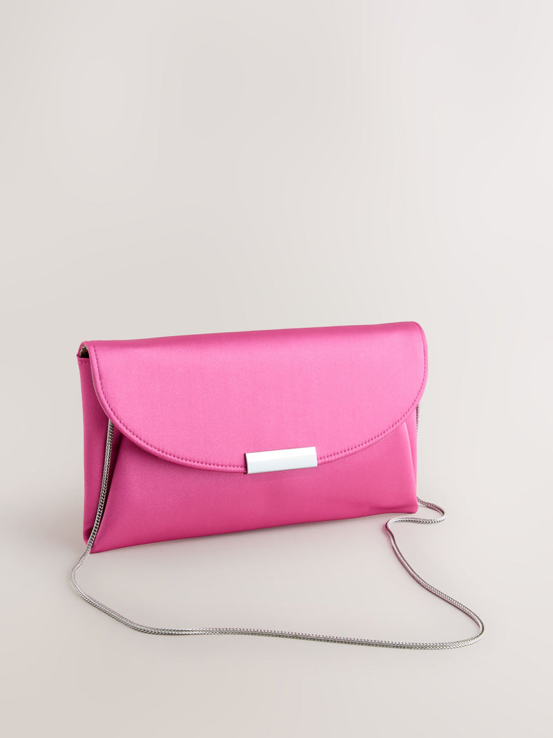 Pink clutch bag with chain strap (British brand)