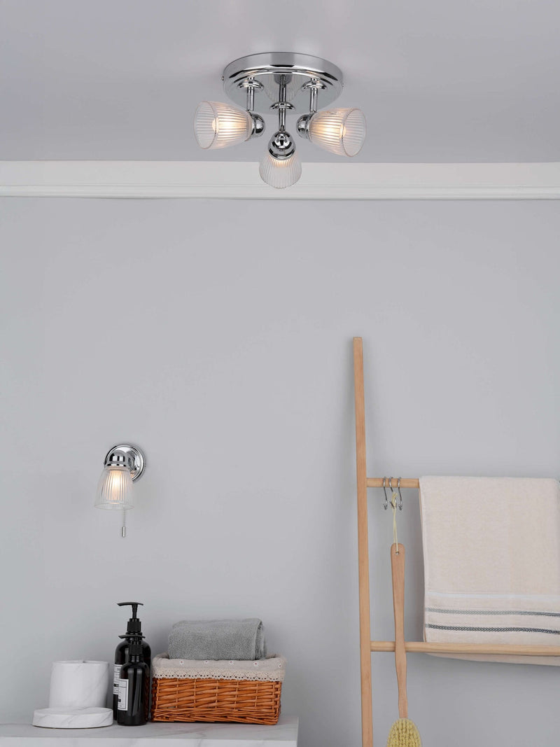 Dar Lighting Cedric wall light polished chrome ribbed glass, imported from the UK