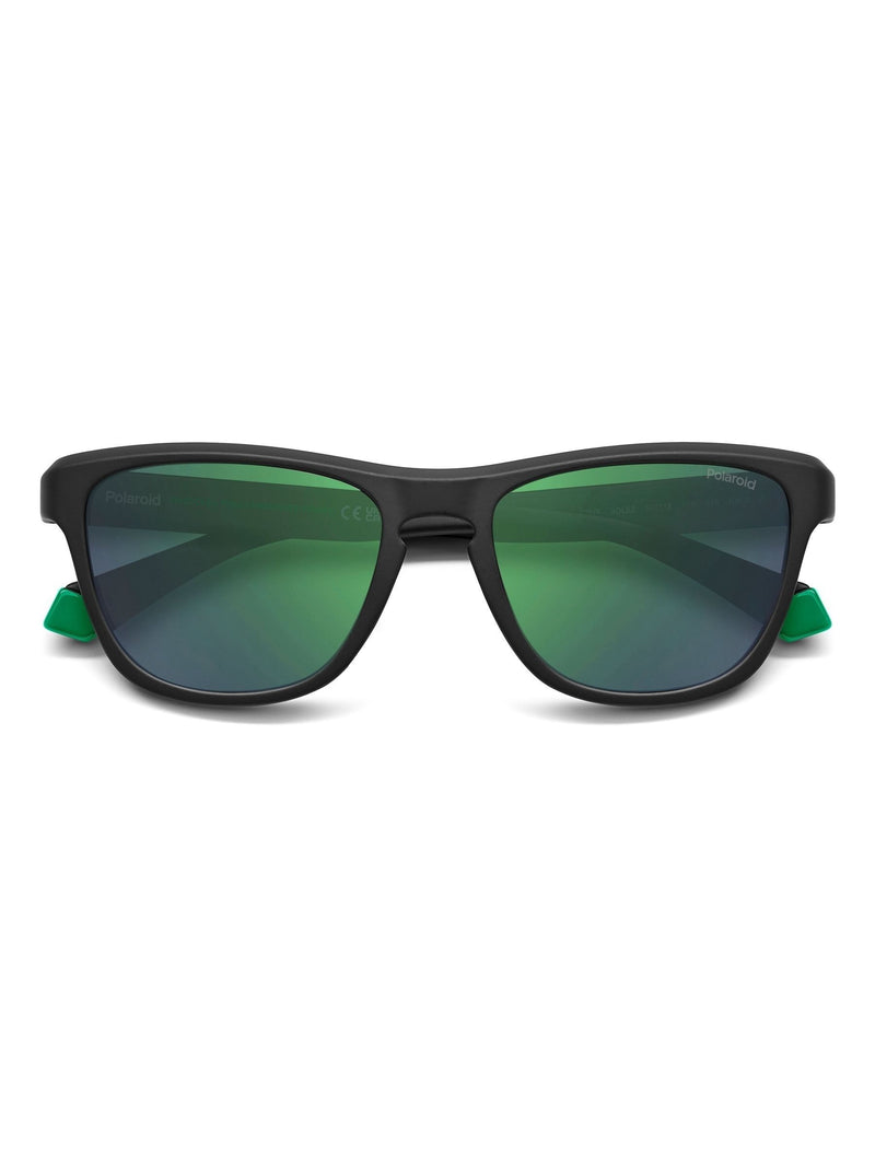 Polaroid Black Panthos sunglasses with green mirrored lenses (British brand)