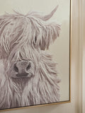 Neutral Hamish the Highland Cow 3D carved framed wall art (British brand)