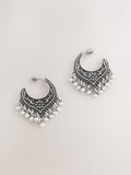 Burnished silver tone drop hoop earrings, imported from the UK