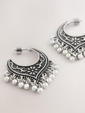 Burnished silver tone drop hoop earrings, imported from the UK