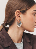 Burnished silver tone drop hoop earrings, imported from the UK