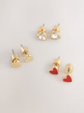Red Heart stud earrings 3 pack heart-shaped (British brand)