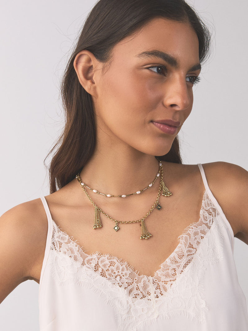 Gold tone tassel chain layered necklace (British brand)