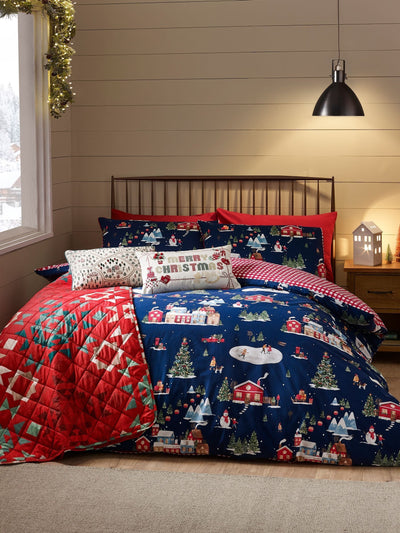 Next Catherine Lansfield Blue Christmas Town Reversible Duvet Cover Set- Buy online at McGrocer