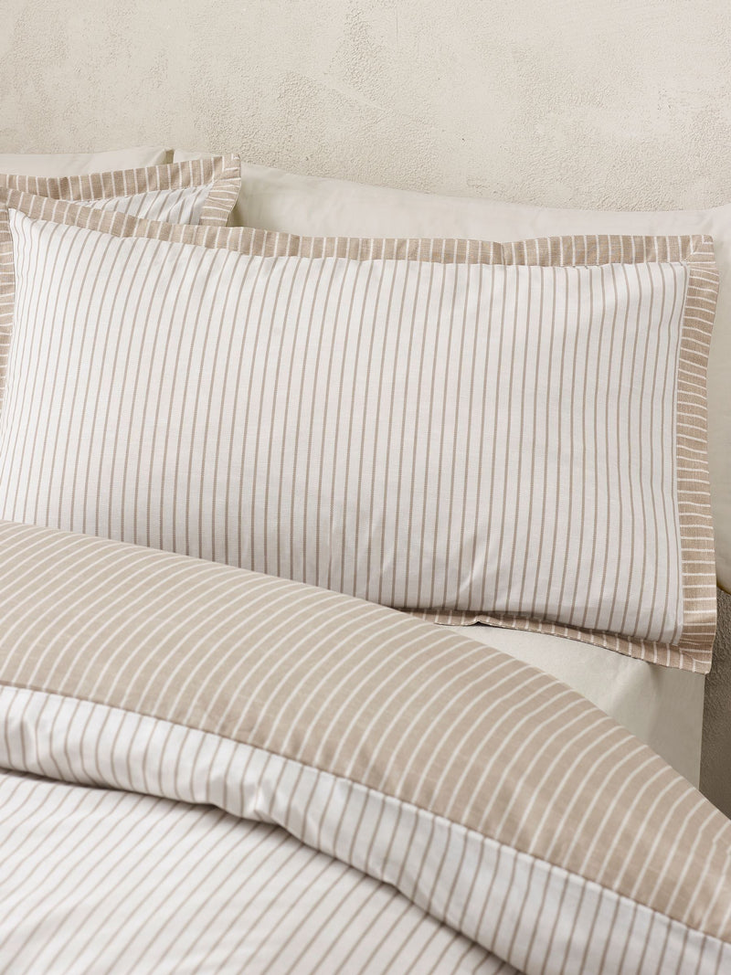 Catherine Lansfield natural Oxford pinstripe reversible duvet cover set - British product