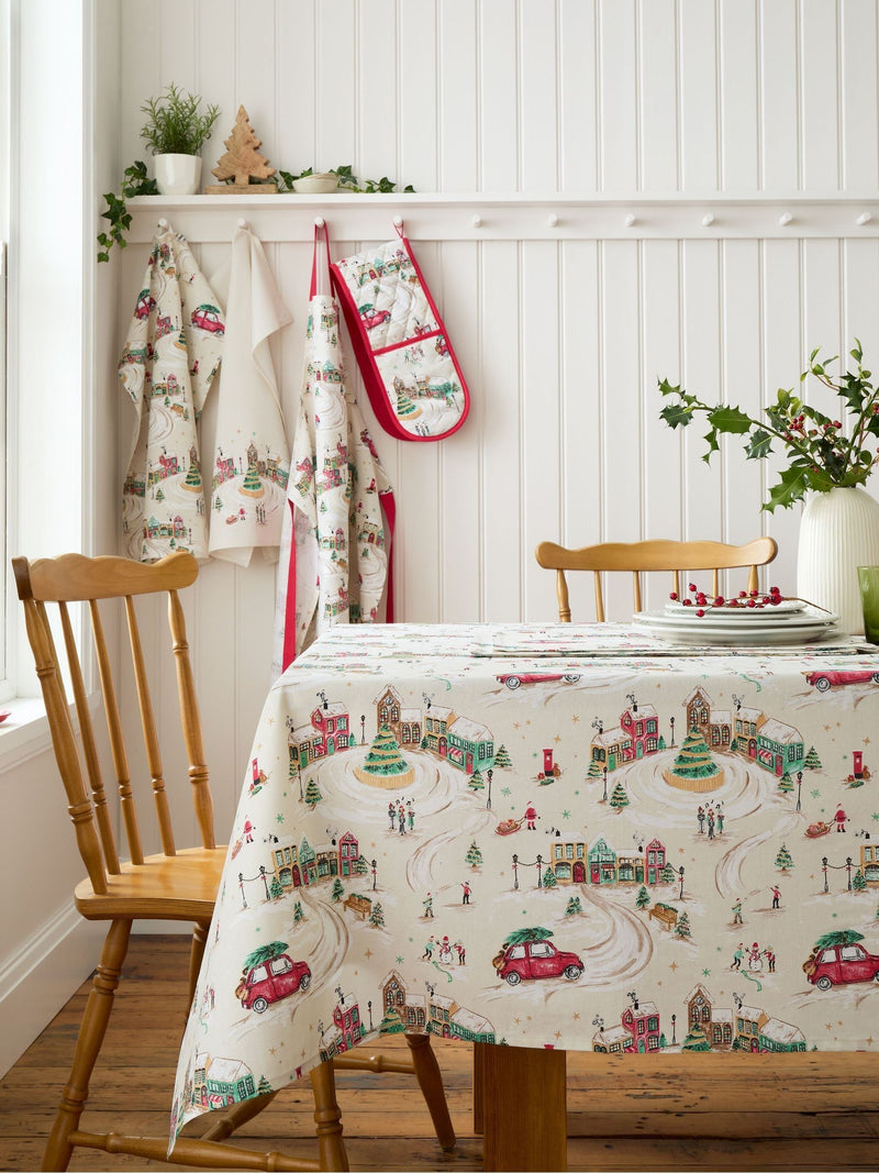 Catherine Lansfield Natural Christmas Town Cotton Table Cloth