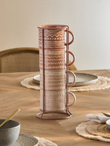 Next Set of 4 Natural Artisan Geometric Stacking Mugs with Wire Stand- Buy online at McGrocer