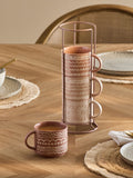 Natural Artisan geometric stacking mugs with wire stand set of 4, UK version