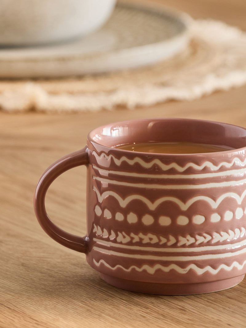 Natural Artisan geometric stacking mugs with wire stand set of 4, UK version
