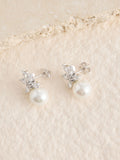 Sterling silver pearl flower stud earrings - British product