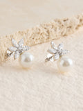 Sterling silver pearl flower stud earrings - British product