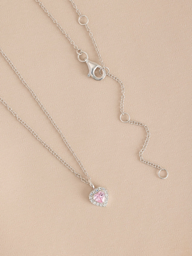 Sterling silver heart pendant necklace with cubic zirconia, UK version