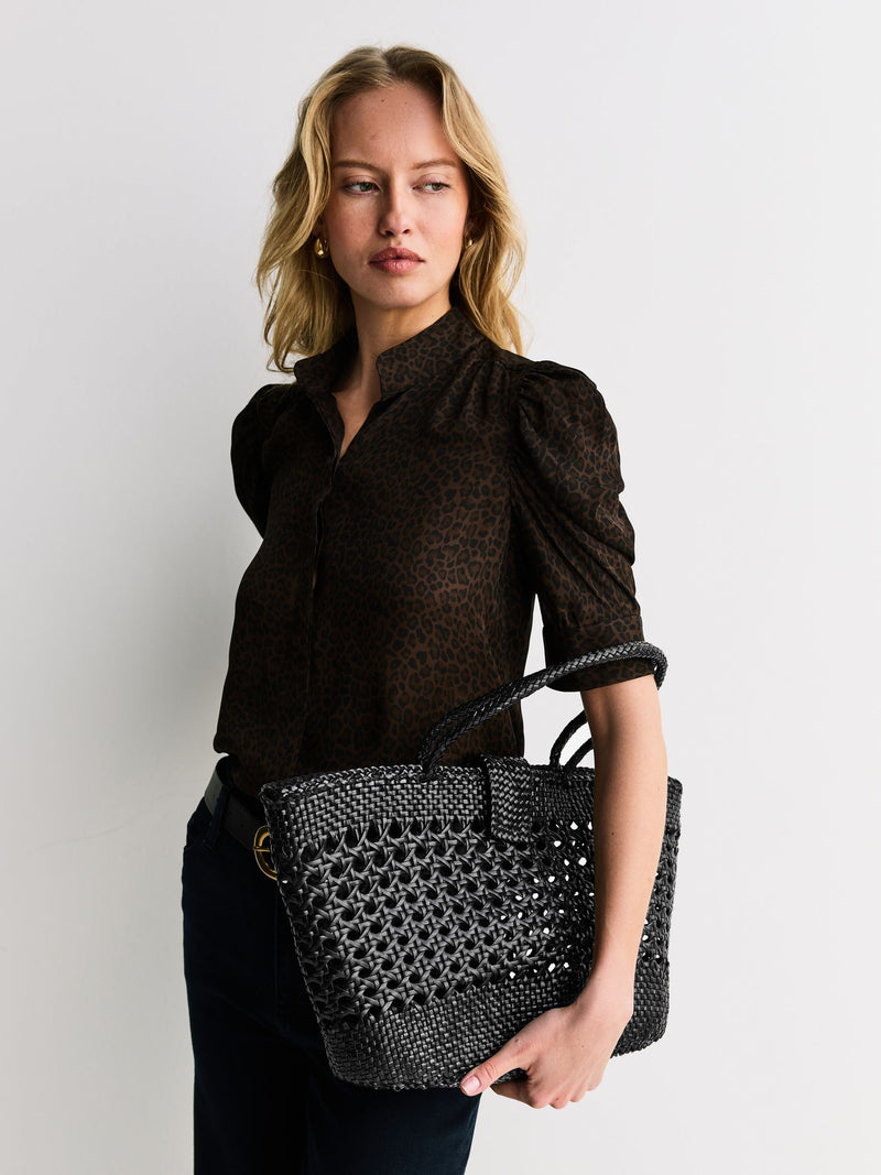 Rixo black Lucine handwoven leather tote bag - British product
