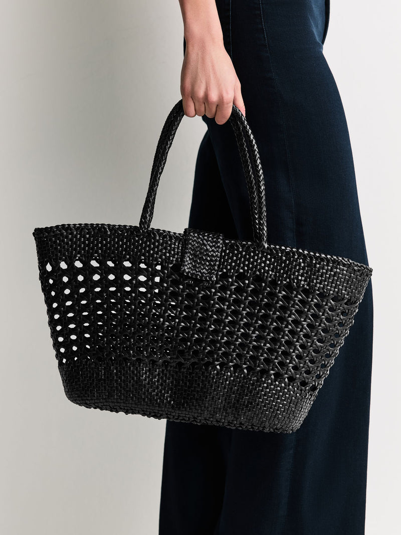 Rixo black Lucine handwoven leather tote bag - British product