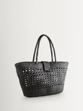 Rixo black Lucine handwoven leather tote bag - British product