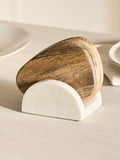 Set of 4 natural wooden Zaya coasters with marble holder (British brand)