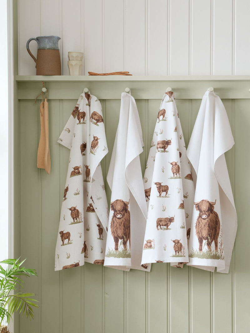 Catherine Lansfield cotton tea towel Highland cow 70x50cm (British brand)