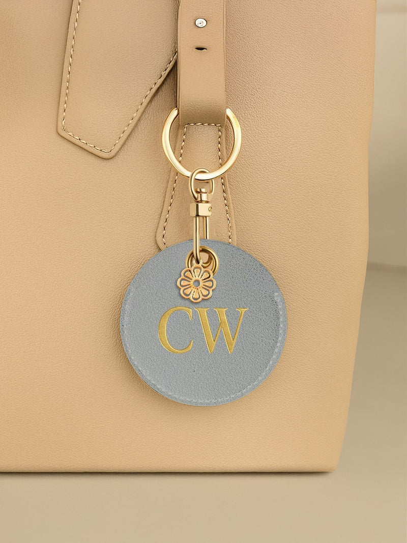 Jonnys Sister Personalised Faux Leather Bag Charm with Gold Tone Flower Charm