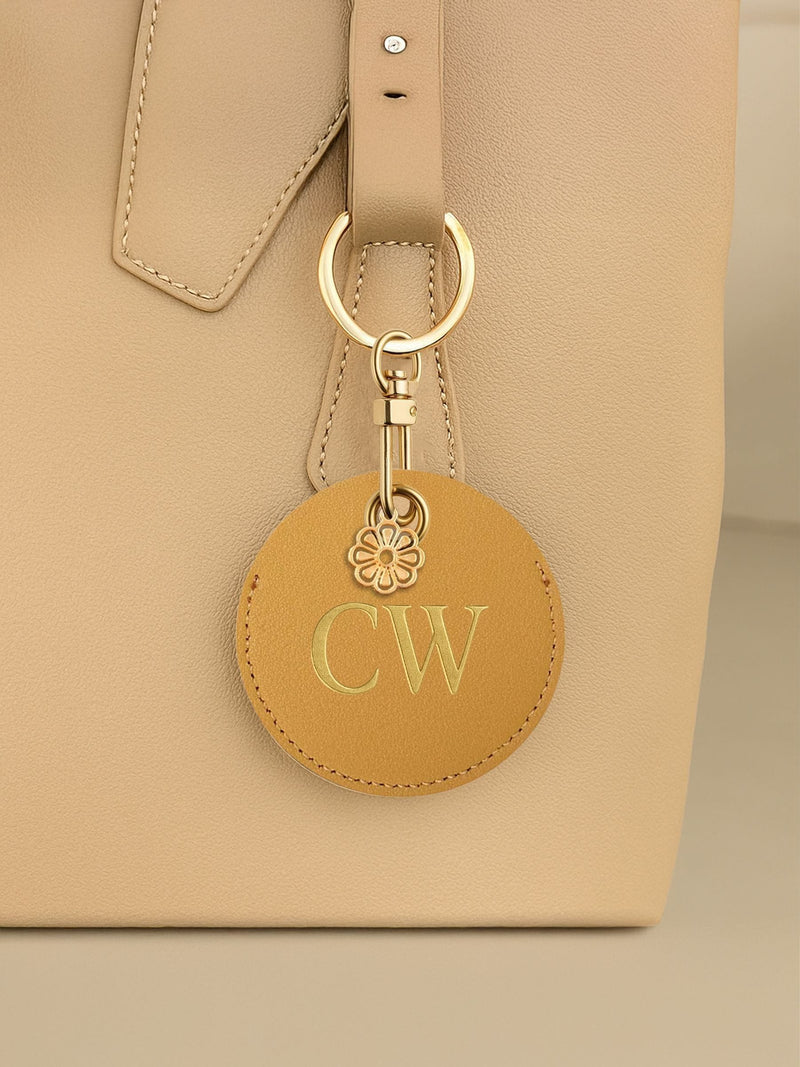 Jonnys Sister Personalised Faux Leather Bag Charm with Gold Tone Flower Charm
