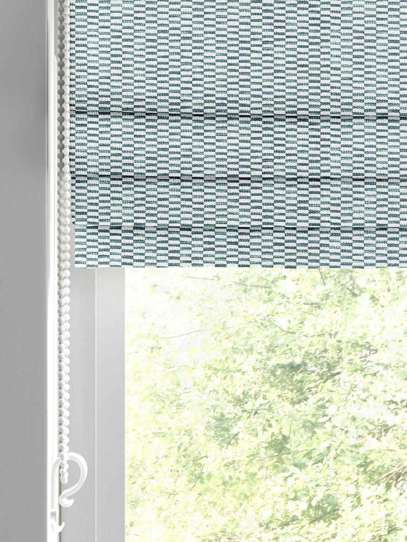 Blue Abaci geometric roman blind made to measure, UK version