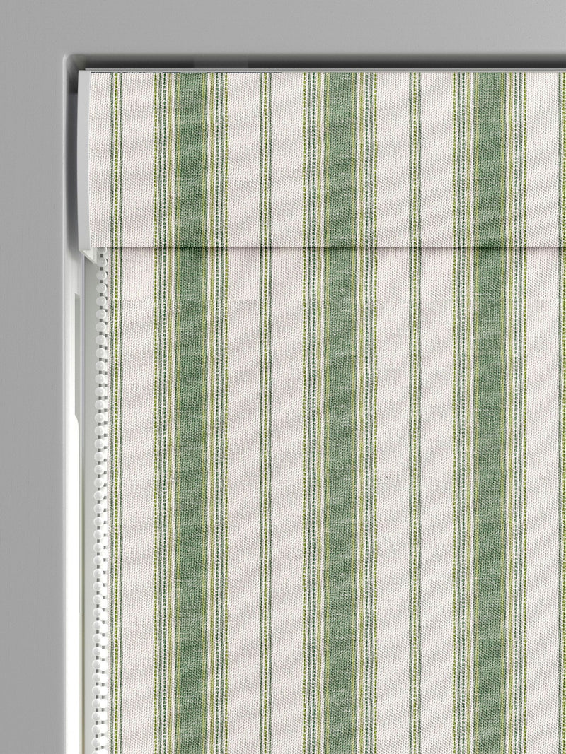 Green Balthica striped roman blind, imported from the UK