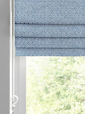 Blue Rhembo geometric jacquard roman blind, UK version