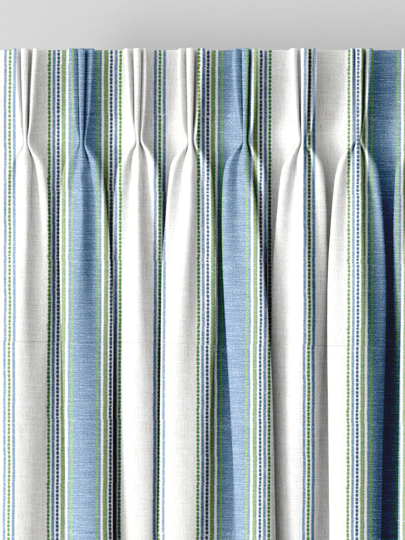 Balthica blue striped embroidered curtains made to measure, UK version