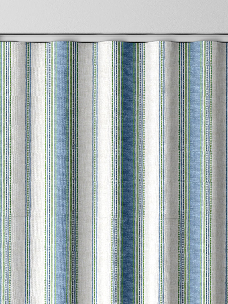 Balthica blue striped embroidered curtains made to measure, UK version