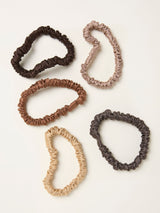 Next FatFace Brown 5 Pack Plain Satin Hair Scrunchies- Buy online at McGrocer