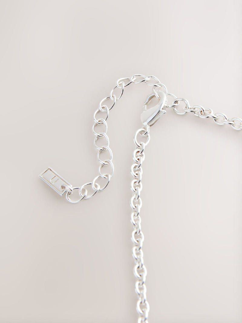 Silver tone link chain long necklace - British product