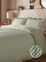 Silentnight Sage Supersoft Duvet Cover Set with Gingham Frill