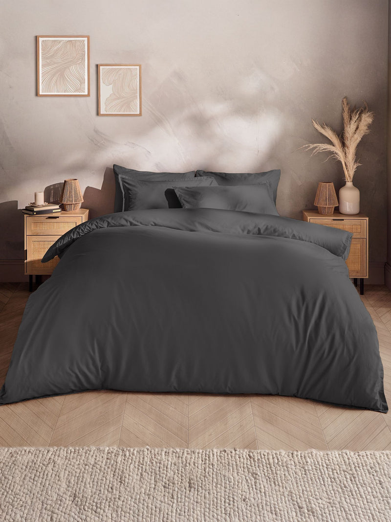 Silentnight Charcoal Cotton Rich T180 Washed Duvet Set (British brand)