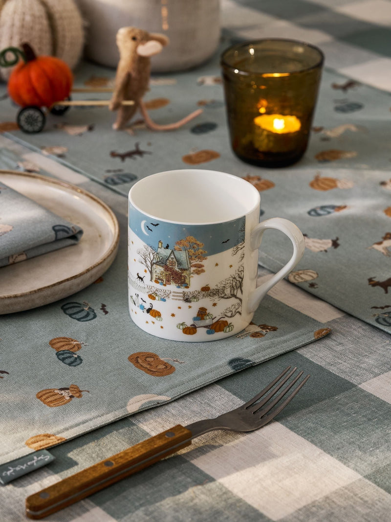 Sophie Allport Soft Teal Paws & Pumpkins Halloween mug 425ml (British brand)