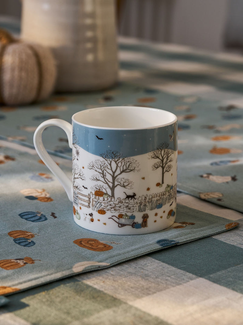 Sophie Allport Soft Teal Paws & Pumpkins Halloween mug 425ml (British brand)