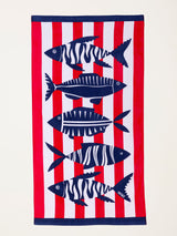 Next FatFace Red Fish Stripe Beach Towel- Buy online at McGrocer