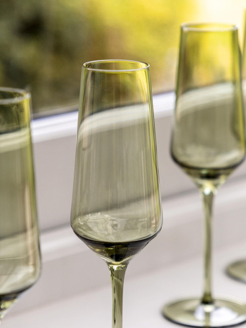 Gallery Home green smokey champagne flutes set of 4, UK version