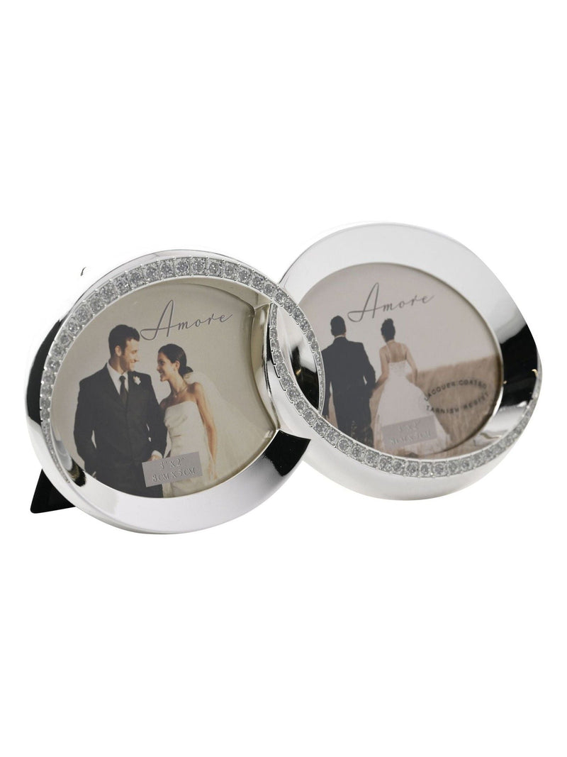 Amore silverplated crystal double rings photo frame for two photos - British product