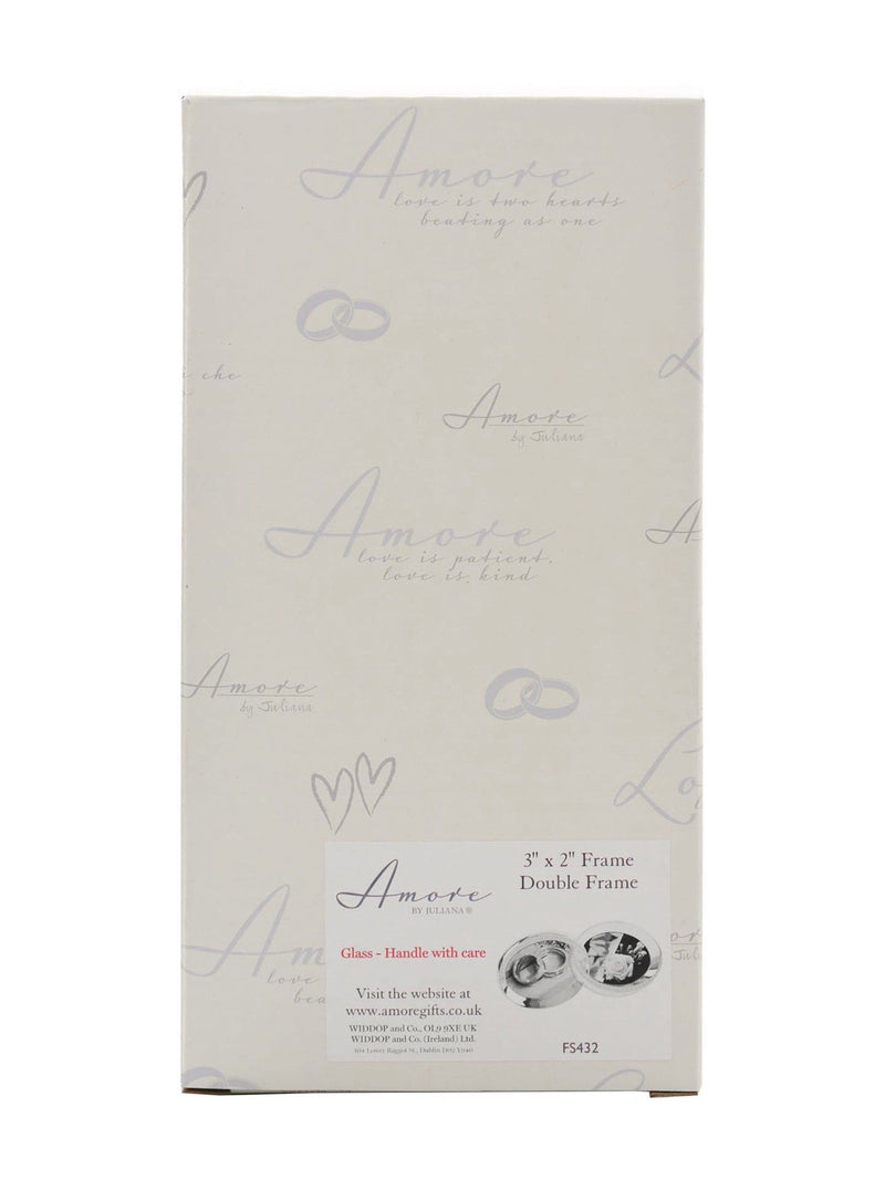 Amore silverplated crystal double rings photo frame for two photos - British product