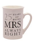 Amore by Juliana 25 years Mr Right Mrs Always ceramic mug set 10.5cm (British brand)