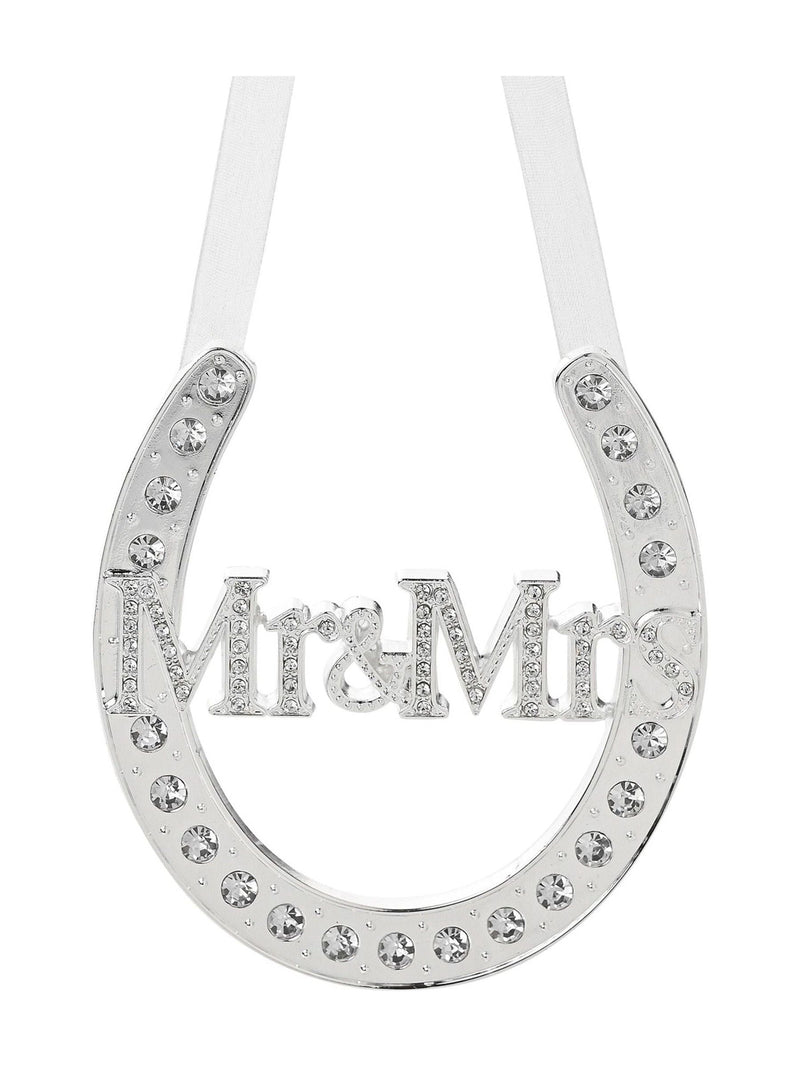 Widdop Silver wedding horseshoe with crystals and Mr Mrs motif (British brand)