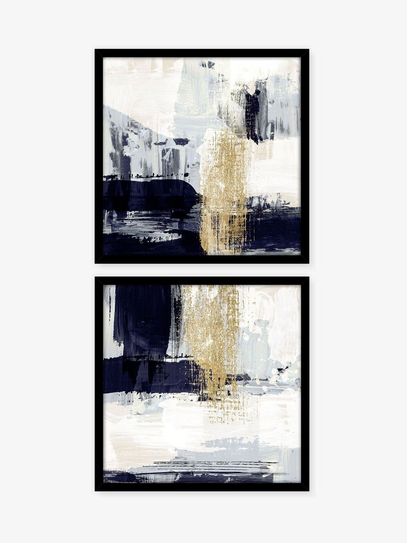 Artko set of two black waterfall blue abstract framed art - British product