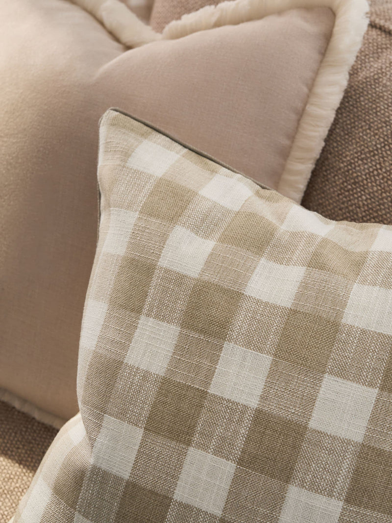 Natural woven gingham check cushion 50cm (British brand)