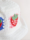 Crochet knitted baby bucket hat with fruit embroidery, imported from the UK