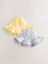Next Baby Bucket Hats 2 Pack - Yellow Floral Broderie and Grey Gingham- Buy online at McGrocer