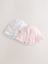 Next Pink Floral and Gingham Baby Woven Bucket Hats 2 Pack- Buy online at McGrocer