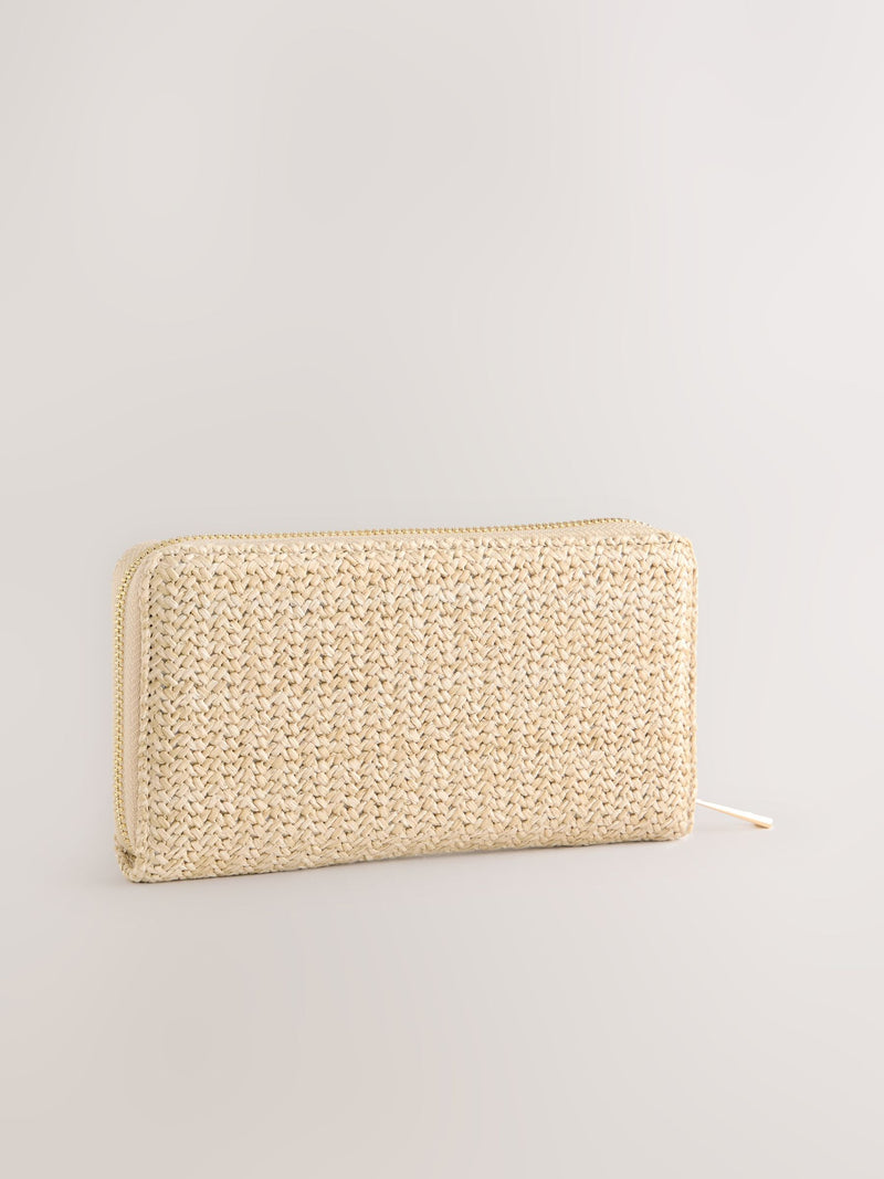 Natural Weave Detail Purse compact purse with recycled lining (British brand)
